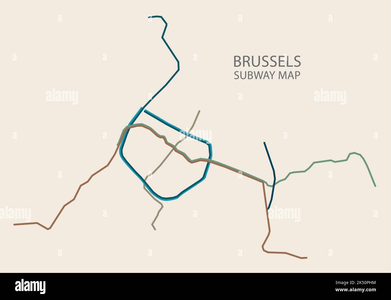 Brüssel City U-Bahn Vektor-Karte farbig Stock Vektor