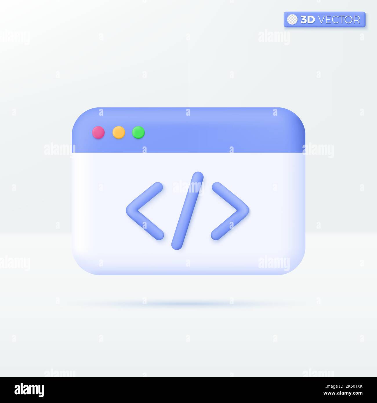 Symbole für das Symbol für die Entwicklung von Webseiten. Programmiersprache, Programmierung, Softwarekonzept. 3D Vektor isoliertes Illustrationsdesign. Cartoon Pastell Minimal Stil Stock Vektor