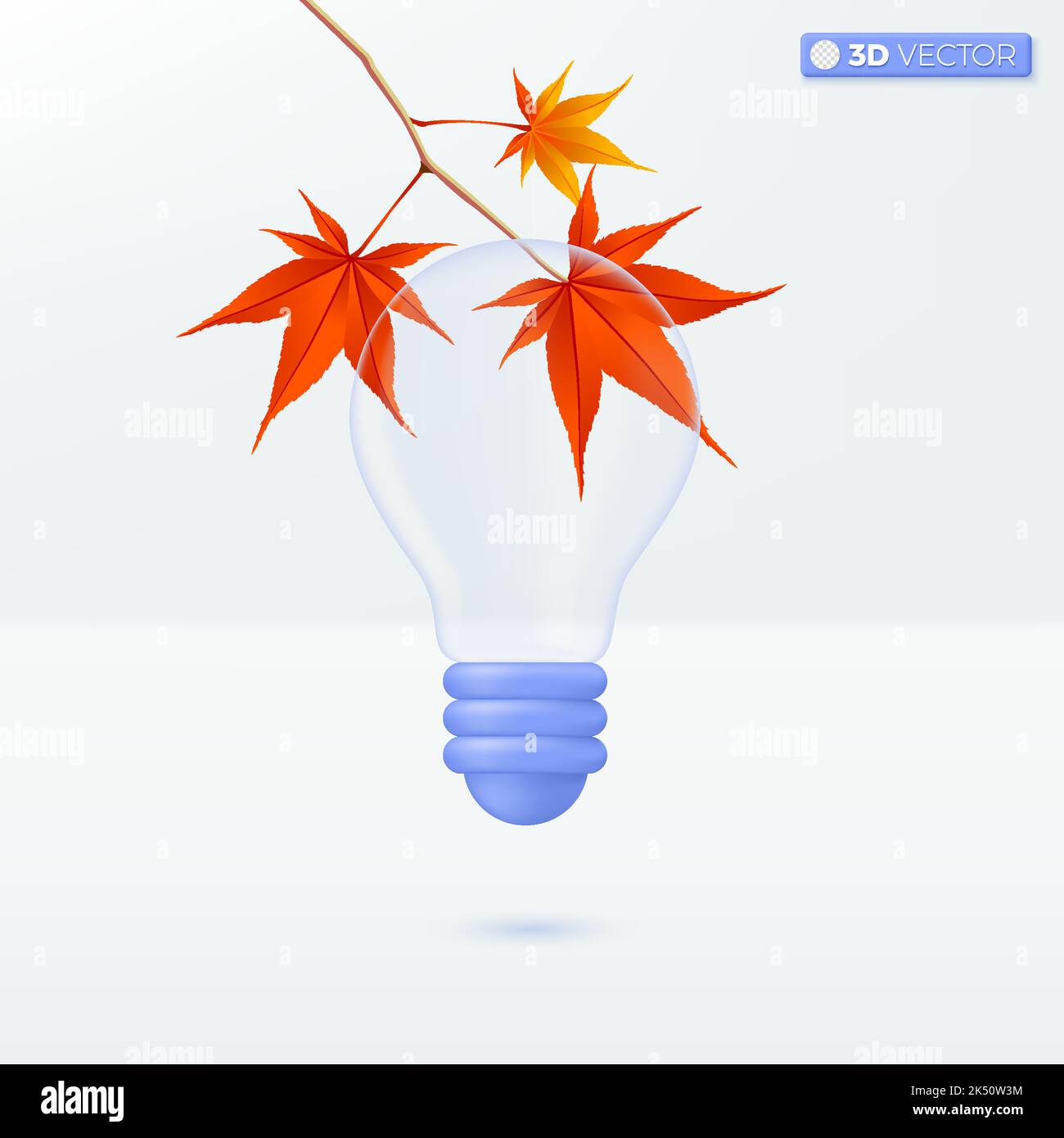 Glühbirne Transparenz und rote Meple. Brainstorming, Entwicklung, Idee Symbol Metapher. 3D Vektor isoliertes Illustrationsdesign. Cartoon Pastell Minimal Sty Stock Vektor