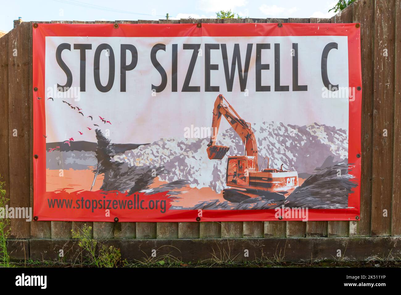 Kampagnenposter zur Einstellung des Baus des Kernkraftwerks Sizewell C, Suffolk, England, Großbritannien Stockfoto