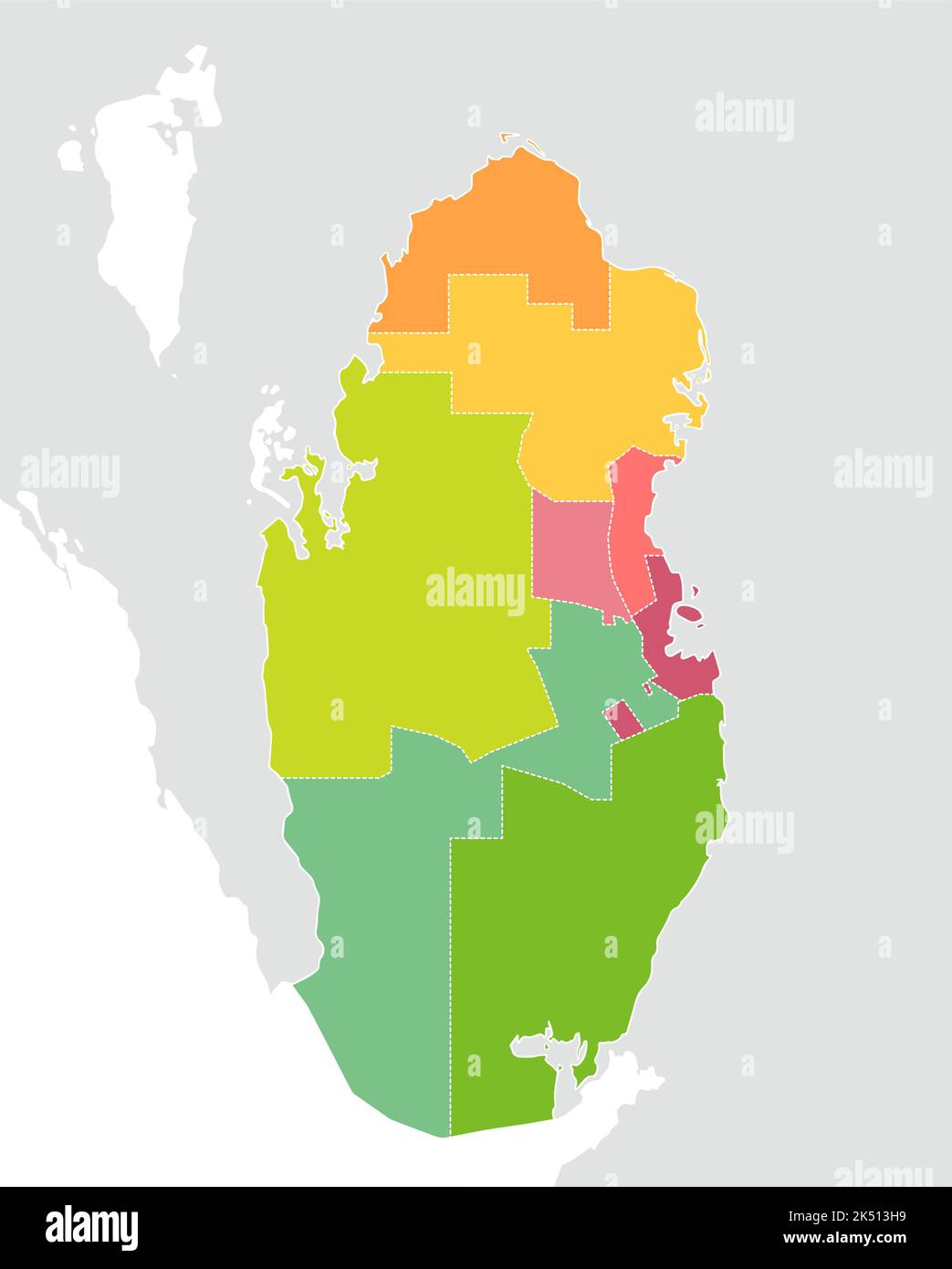 Katar Verwaltungseinheiten Karte Illustration ( kein Text ) Stock Vektor