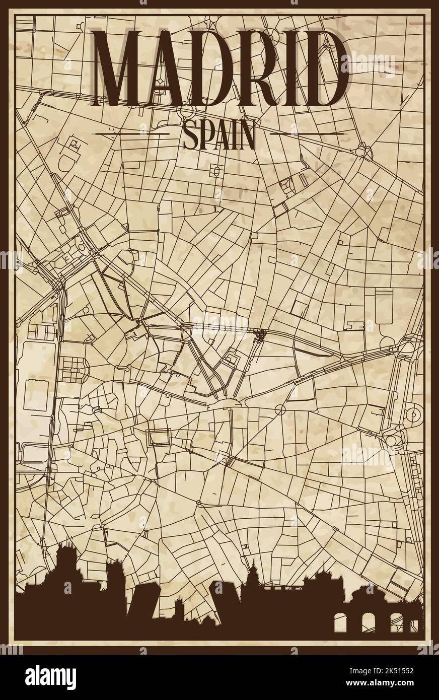 Handgezeichnete Netzwerkkarte von MADRID, SPANIEN Stock Vektor