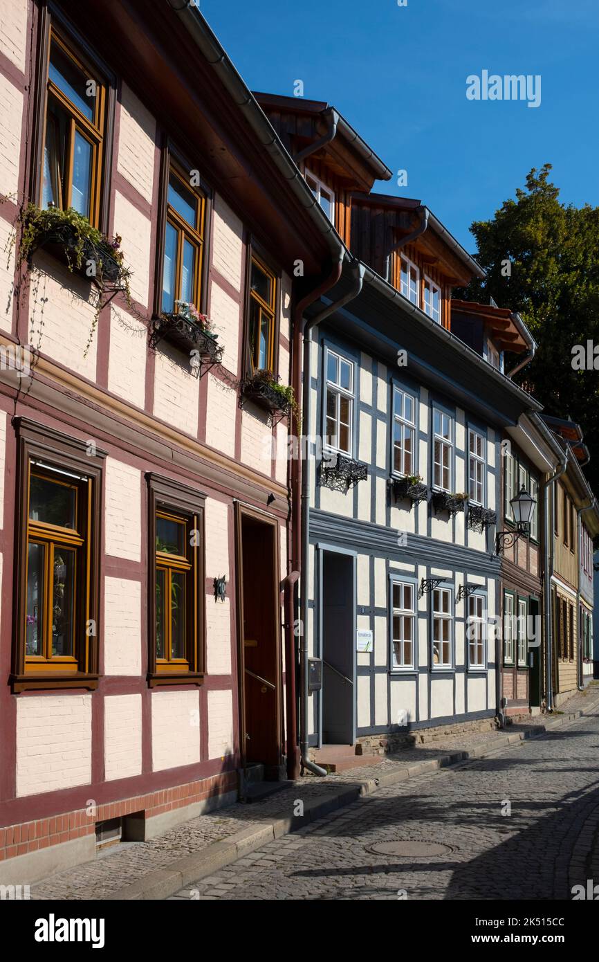 Altes Fachwerkgebäude von Straßen in Wernigerode, Niedersachsen, Harz, Deutschland Stockfoto
