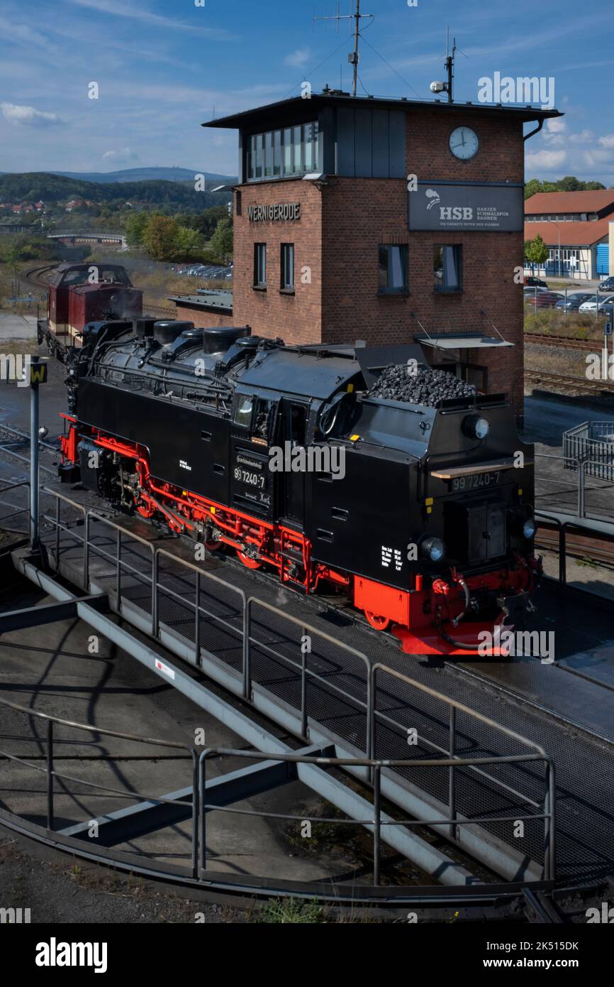 Dampfzüge auf der Harzer Bergbahn in Wernigerode, Niedersachsen, Deutschland Stockfoto
