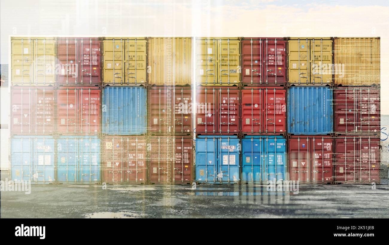 Overlay, Container- und Logistikservice, Lagerzustellung und Handel mit gewerblicher Güterverteilung. Exportversand für internationale und globale Stockfoto