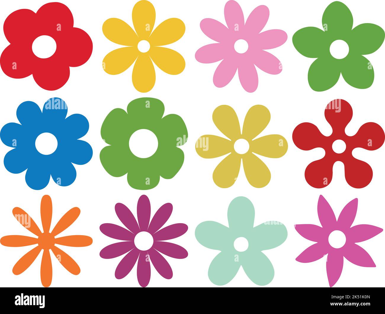 Retro Flower Shapes, Grafikelemente Vektor-Set. Vektorgrafiken Stock Vektor