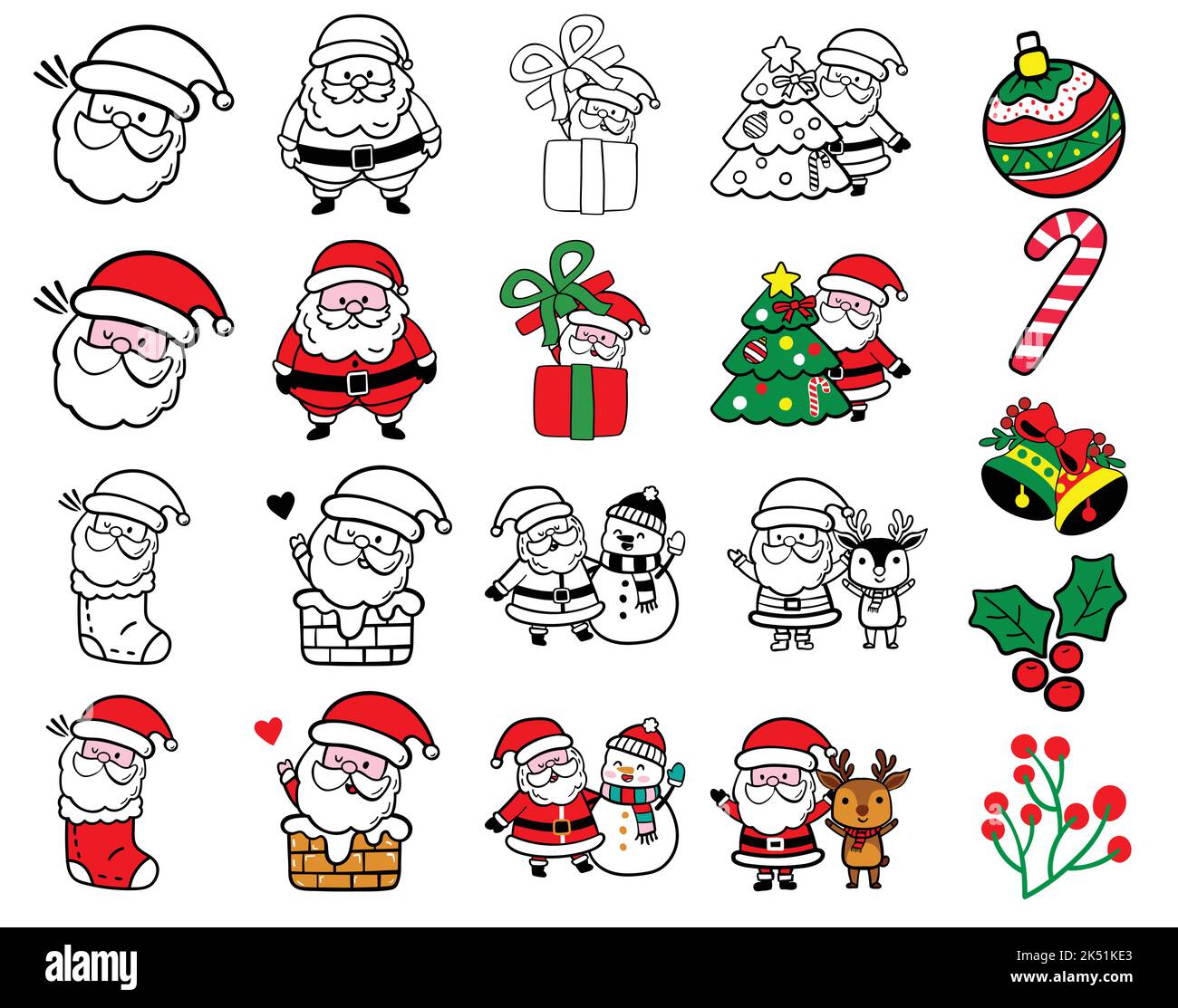 Weihnachtsmann zu Weihnachten und Neujahr. Set von lustigen Cartoon Santa mit verschiedenen Emotionen und Situationen Stock Vektor