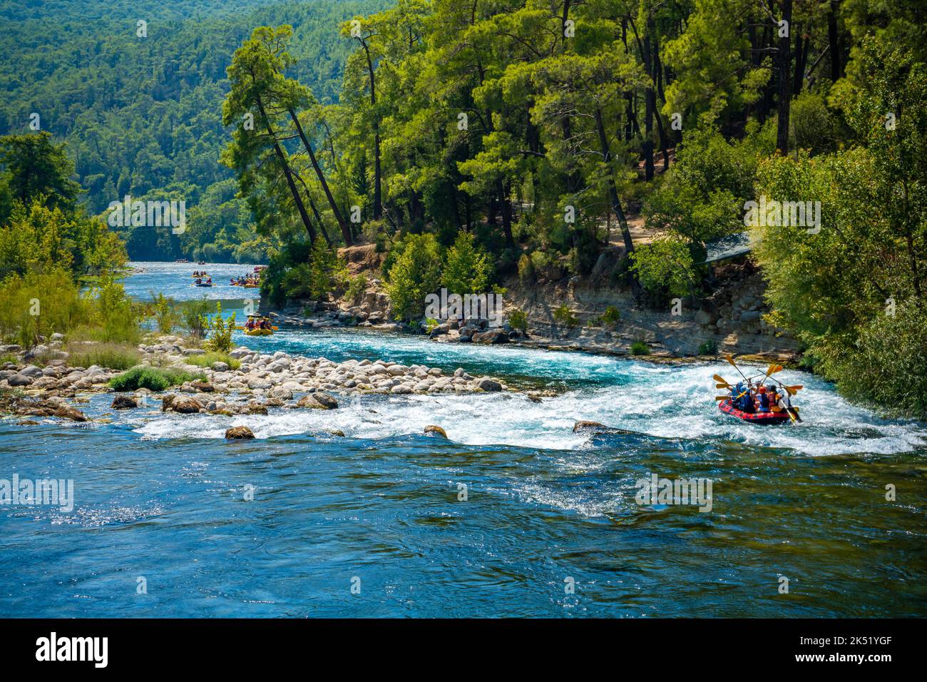 Canyoning- und Raftingtour des Koprucay-Flusses in Manavgat von Antalya, Türkei Stockfoto