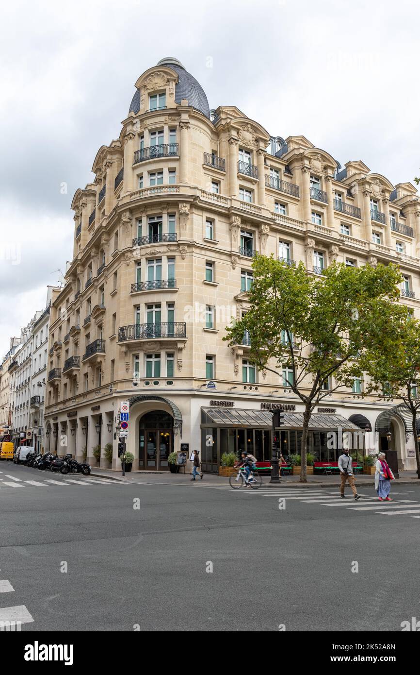 Brasserie Haussmann Französisches Restaurant am Boulevard Haussmann, Paris, Europa. Stockfoto