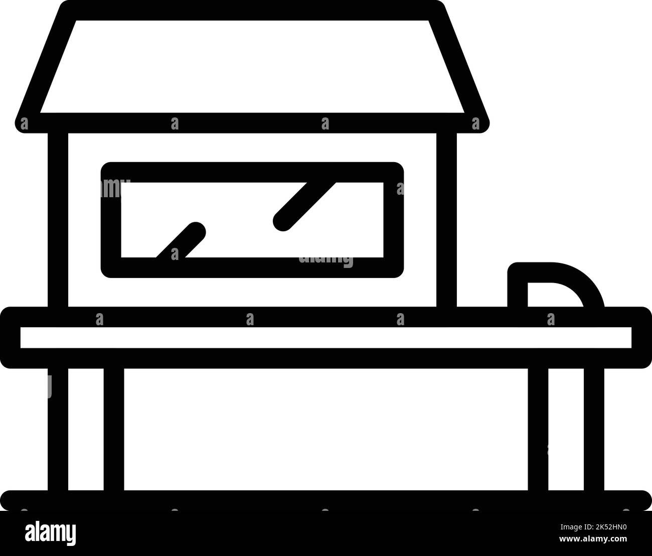 Symboldarstellung des Strandhauses. Waldhütte. Boot am Meer Stock Vektor