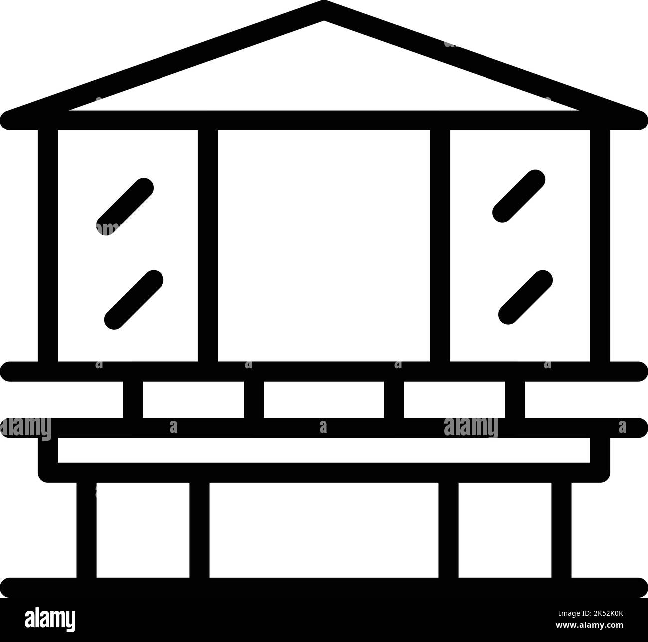 Vektorgrafik für den Umriss des Schiffssymbols. Hüttenwald. Sommer auf der Insel Stock Vektor
