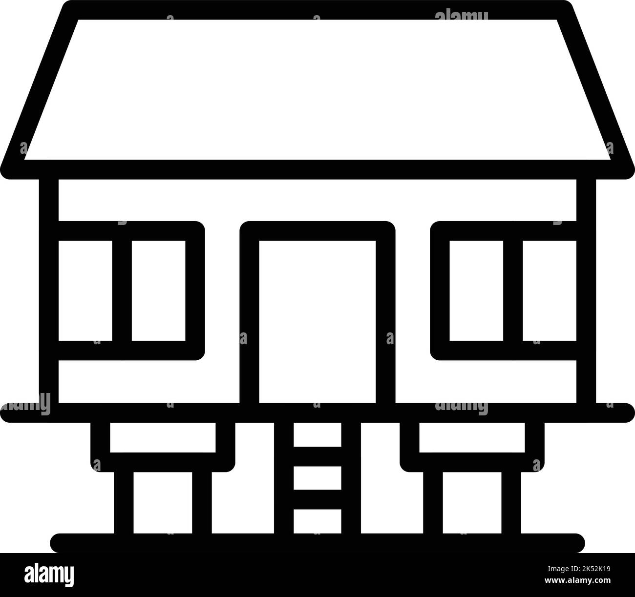 Symboldarstellung des Strandhauses. Snow Island. Hütte am Meer Stock Vektor