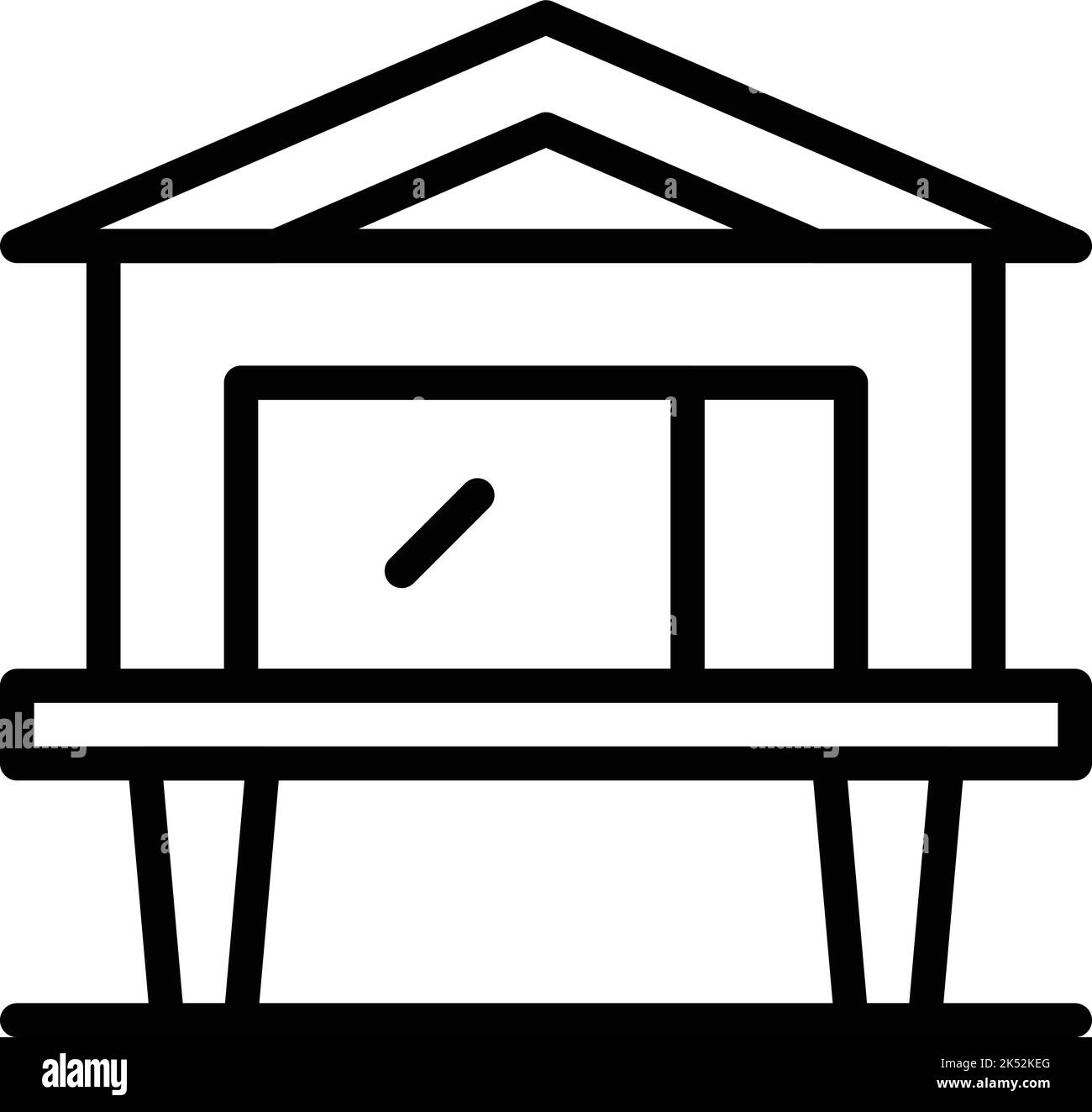 Vektor der tropischen Villa mit Symbolumrandung. Haus Hütte. Inselhaus Stock Vektor