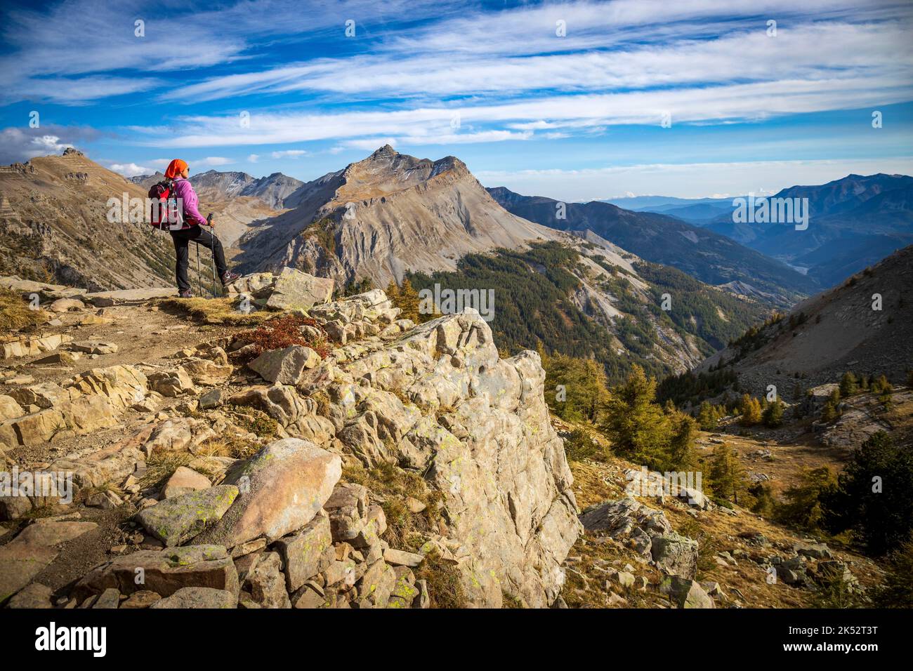 Frankreich, Alpes-Maritimes, Nationalpark Mercantour, Haut-Var-Tal, Wanderung zum Col de la Cayolle (2326 m) vom Pas du Lausson-Hochplateau (2600 m), R Stockfoto