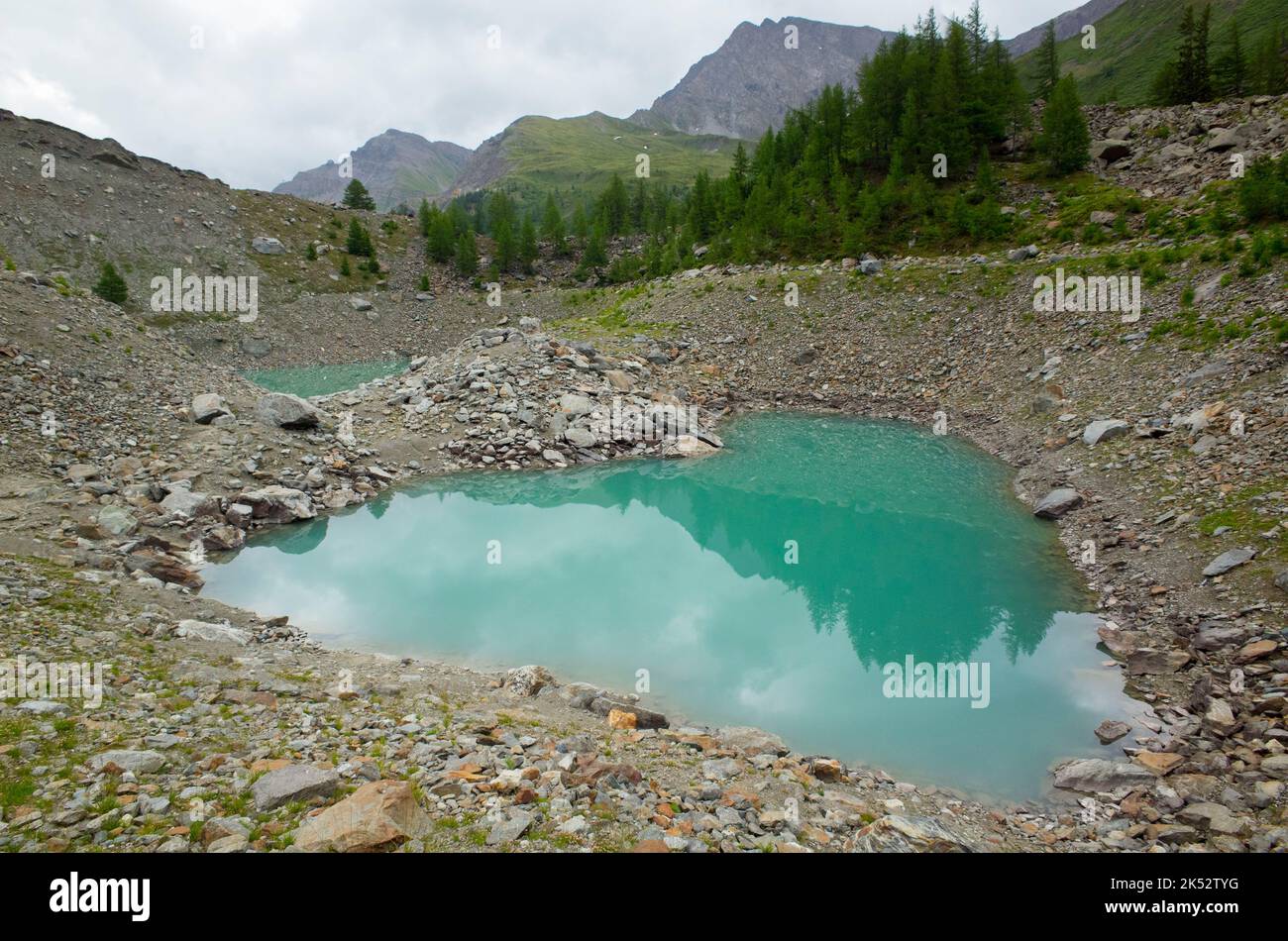 Italien, Aostatal, Mont-Blanc-Massiv, vinschgau, die Miage-Seen ändern sich mit der Entwicklung des Gletschers Stockfoto