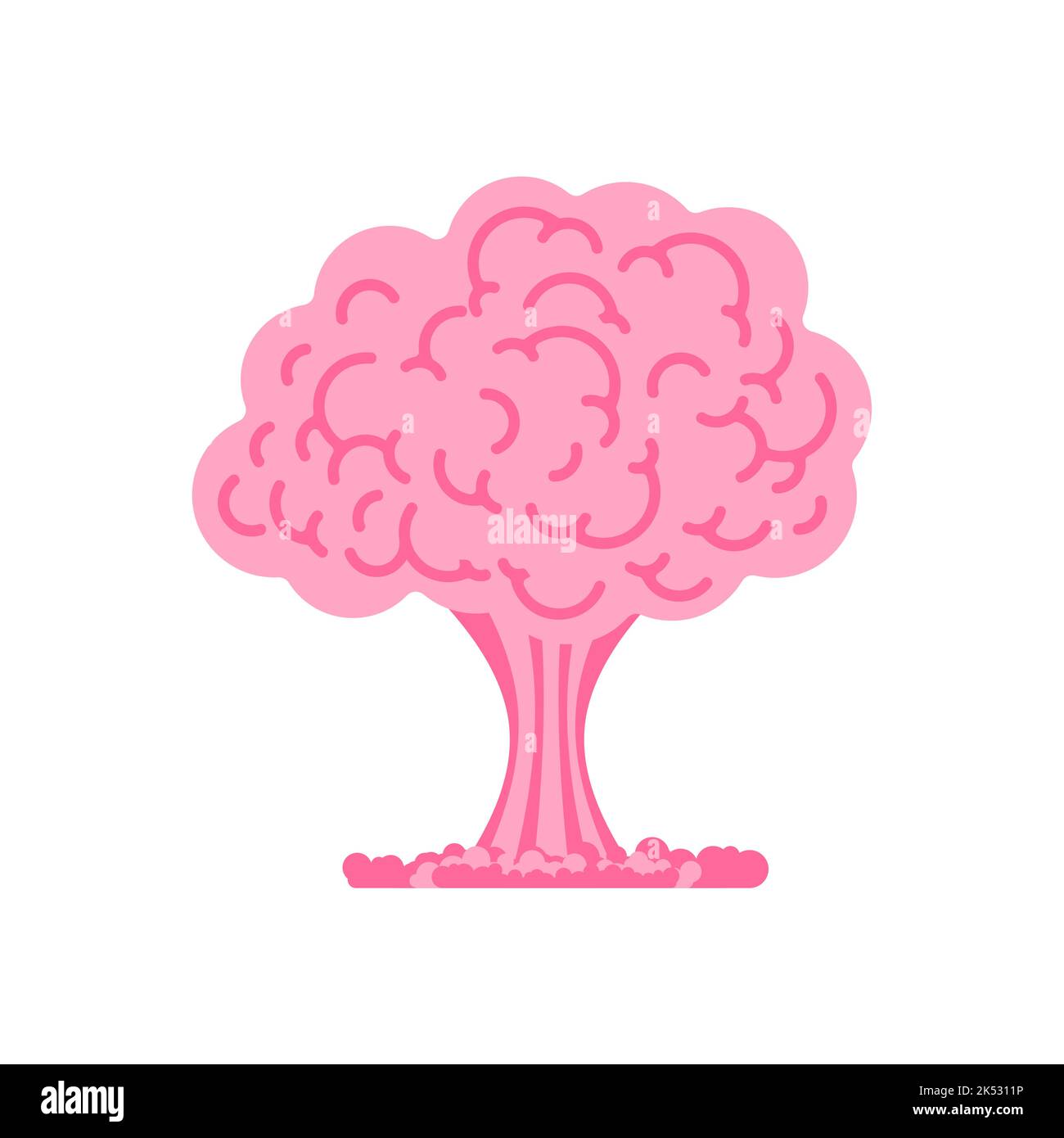 Hirnexplosion. Nukleare Explosion von Gehirnen. Großer rosafarbener Atompilz Stock Vektor