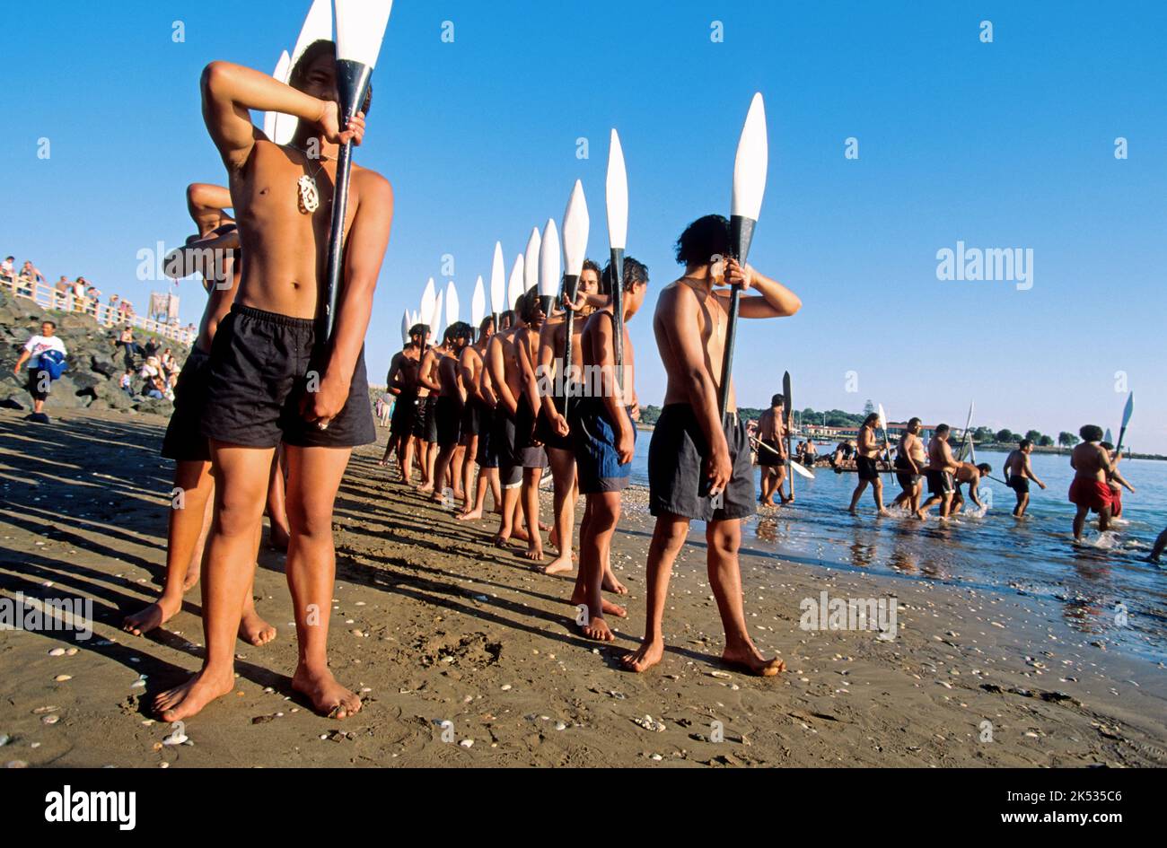 Neuseeland, Nordinsel, Waitangi, Maori-Nationalfeiertag (Gedenken an den Vertrag von Waitangi) Stockfoto