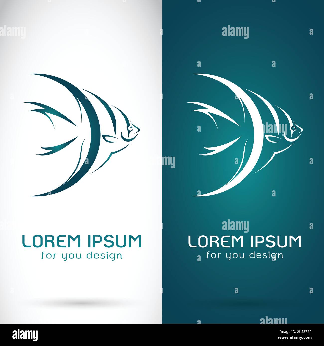 Vektorbild eines Engelsfisches auf weißem Hintergrund und blauem Hintergrund, Logo, Symbol. Leicht editierbare Vektorgrafik mit Ebenen. Wilde Tiere. Stock Vektor