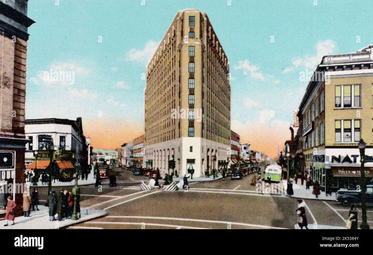 Five Corners, Perth Amboy, NJ - Postkarte um 1945 Stockfoto