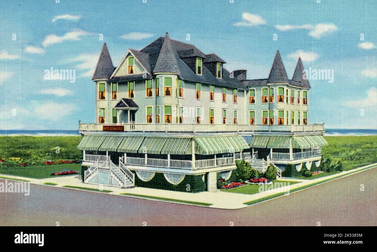 Hotel Ocean Crest - Wildwood Crest, NJ - das größte und modernste Hotel auf dem Crest - Postkarte um 1941 Stockfoto