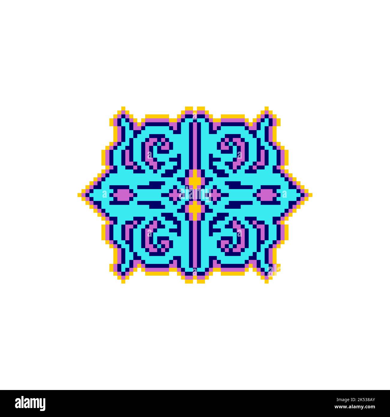 Pixel Art Element der kasachischen Ornament. 8 Bit traditionelles Zeichen in Kasachstan verpixelt Stock Vektor