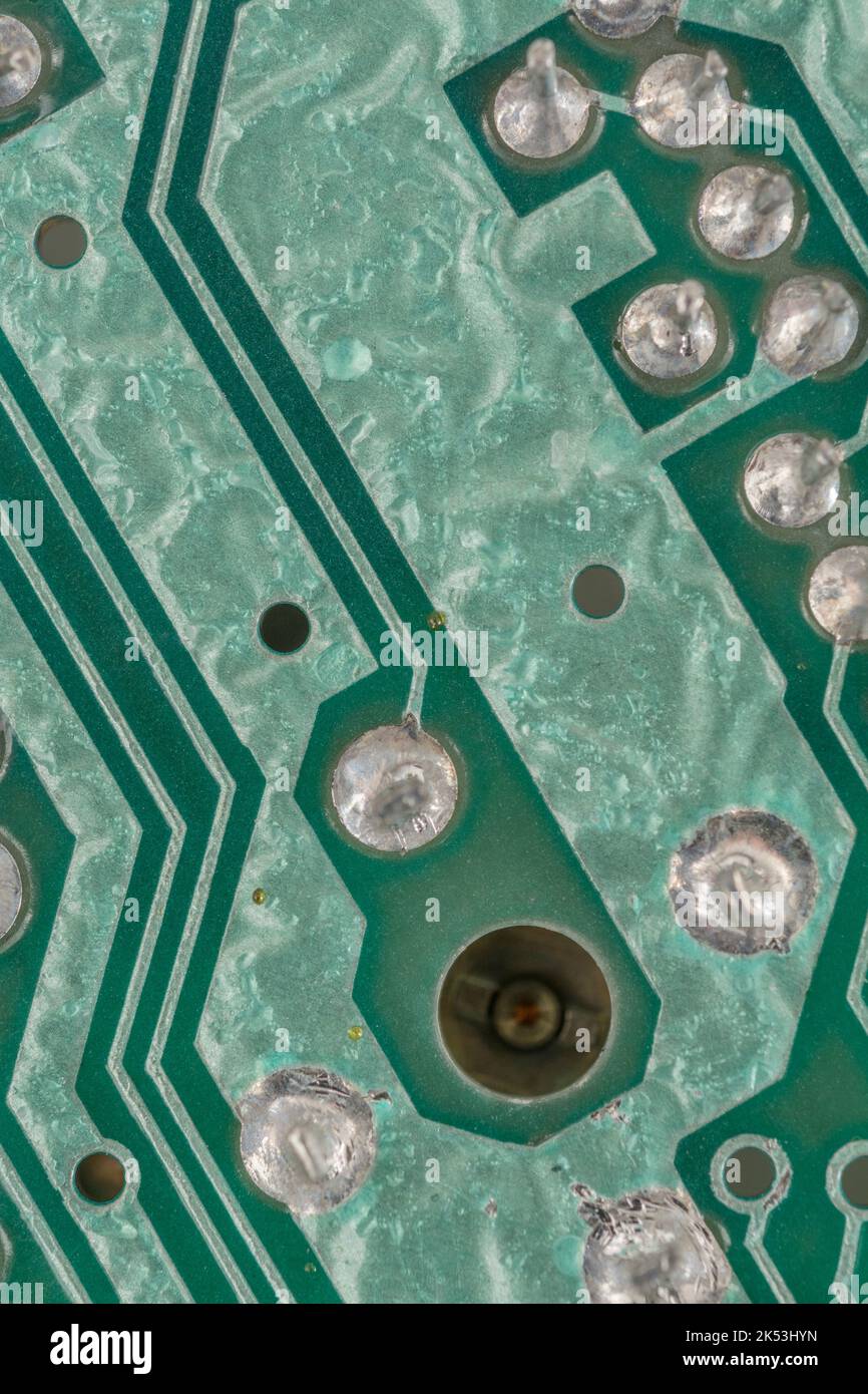Grüne Hauptplatine des 1982 Sinclair ZX Spectrum [Ausgabe zwei 16k]. Für frühe Computer. Heimcomputer, britische Computer, PCB-Verzinnung Wellen defekt. Stockfoto