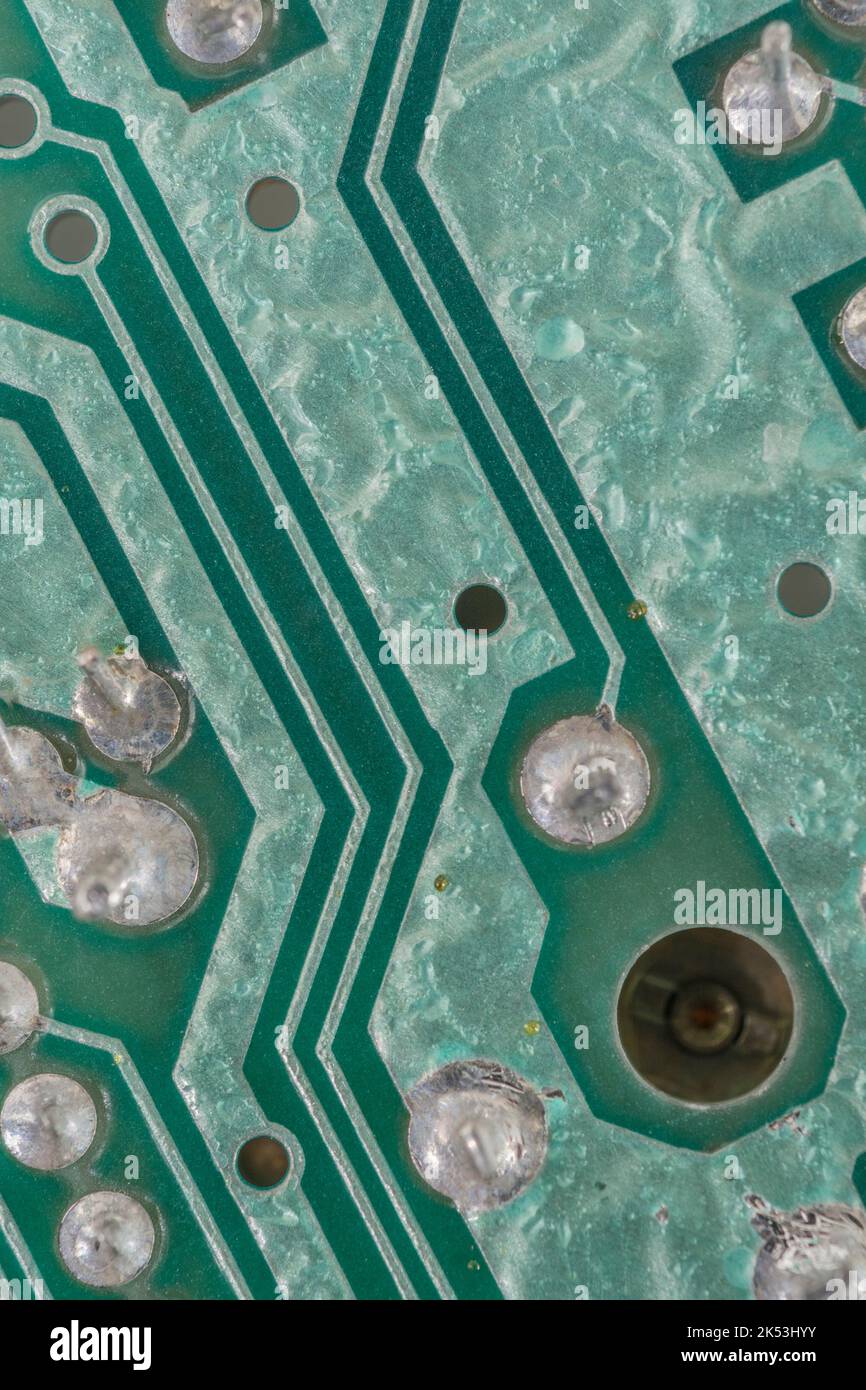Grüne Hauptplatine des 1982 Sinclair ZX Spectrum [Ausgabe zwei 16k]. Für frühe Computer. Heimcomputer, britische Computer, PCB-Verzinnung Wellen defekt. Stockfoto