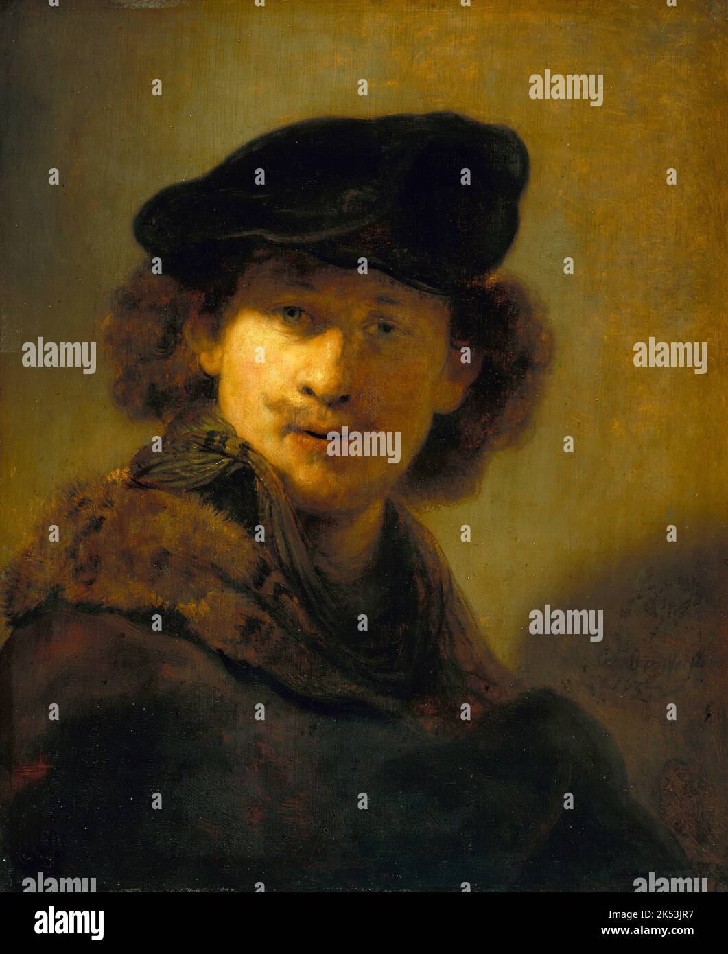 Selbstporträt mit Samtberett und pelztem Mantel, 1634, Gemälde von Rembrandt Stockfoto