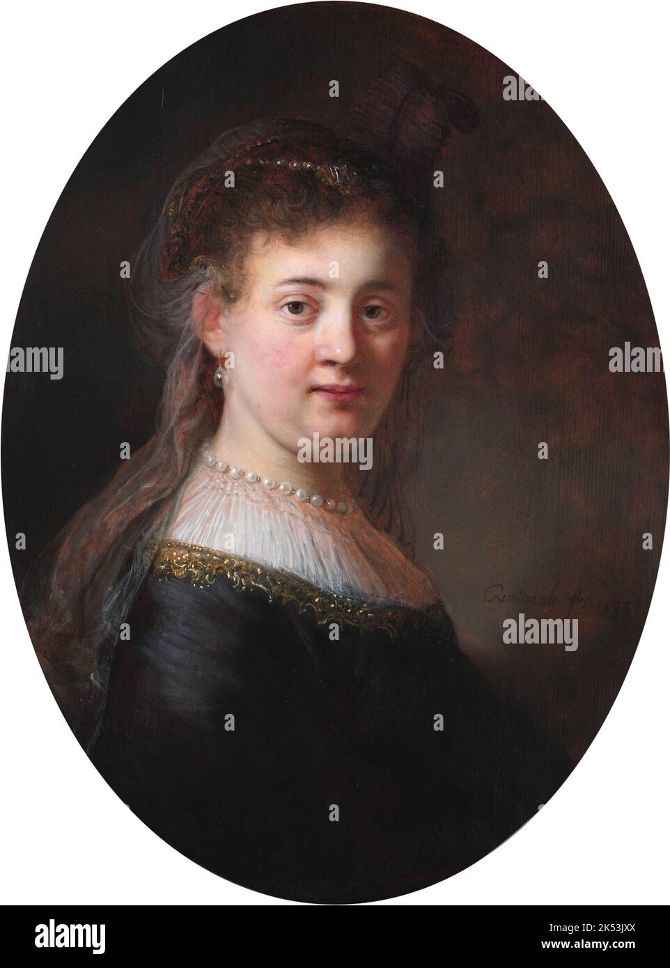 Saskia von Rembrandt, Gemälde von Rembrandt. Saskia van Uylenburgh (1612 – 1642) Ehefrau des Malers Rembrandt van Rijn. Stockfoto