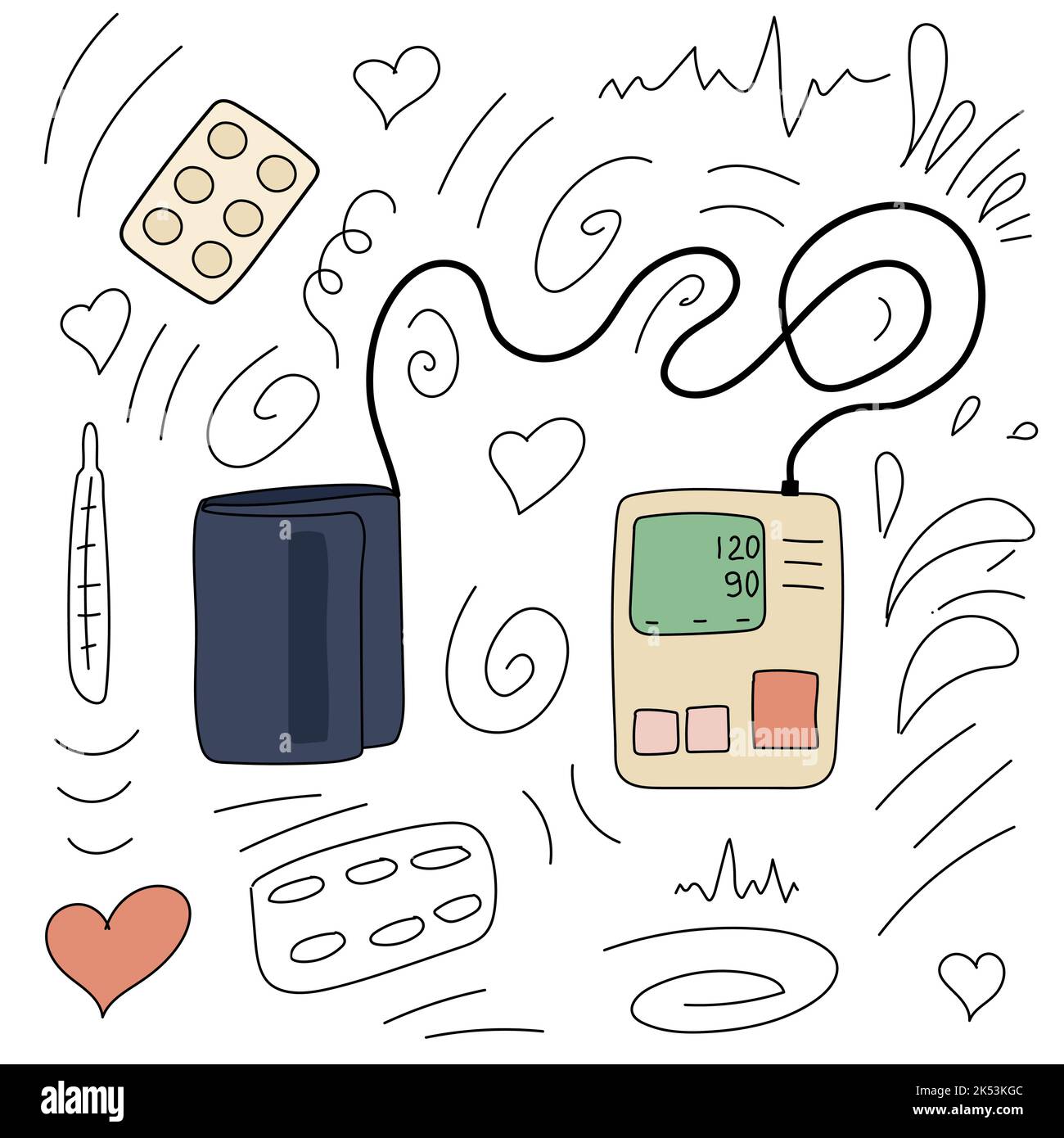 doodle mit einem Tonometer Druck Medizin Gesundheit Stock Vektor