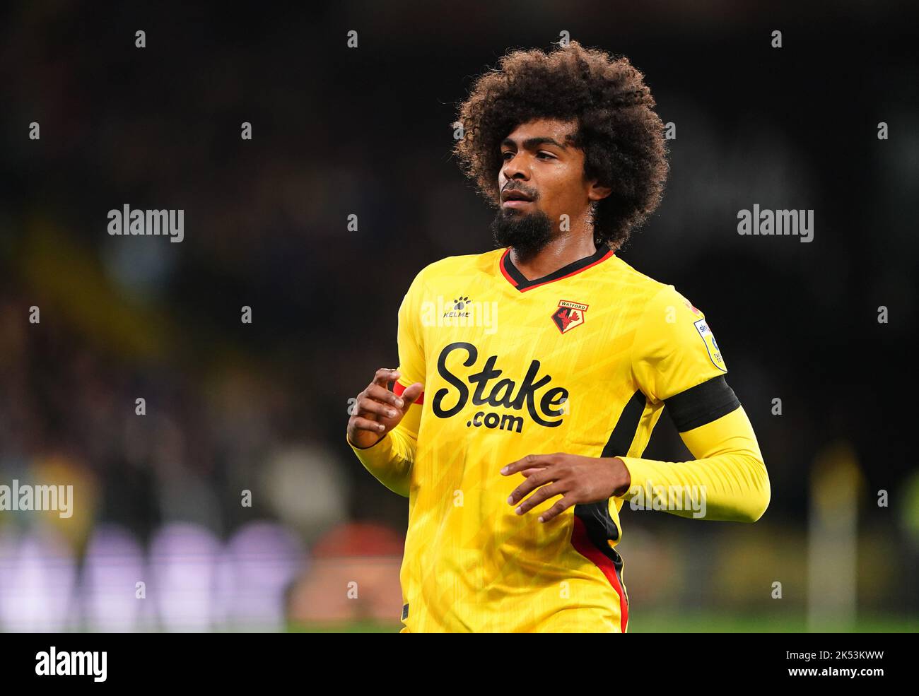 Watfords Hamza Choudhury während des Sky Bet Championship-Spiels in der Vicarage Road, Watford. Bilddatum: Mittwoch, 5. Oktober 2022. Stockfoto