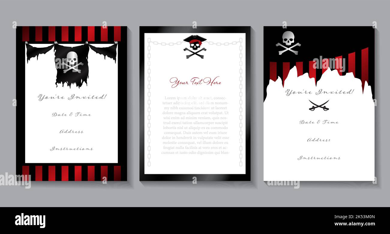 Ein Set von Karten mit Piratenmotiven Stock Vektor