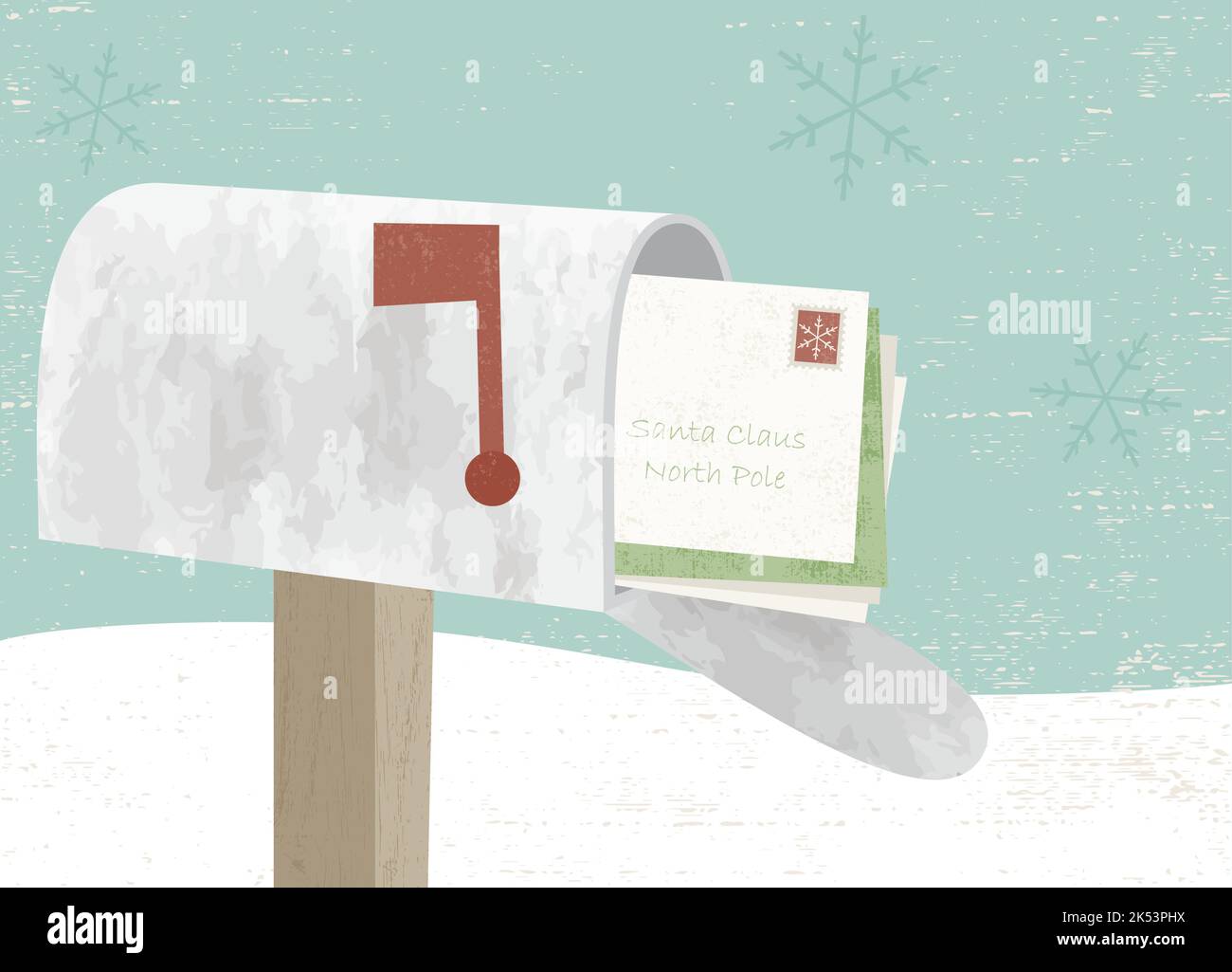 Ein Briefkasten und Stapel von Briefen für den weihnachtsmann in einem Schnitt-Papier-Stil mit Texturen Stock Vektor