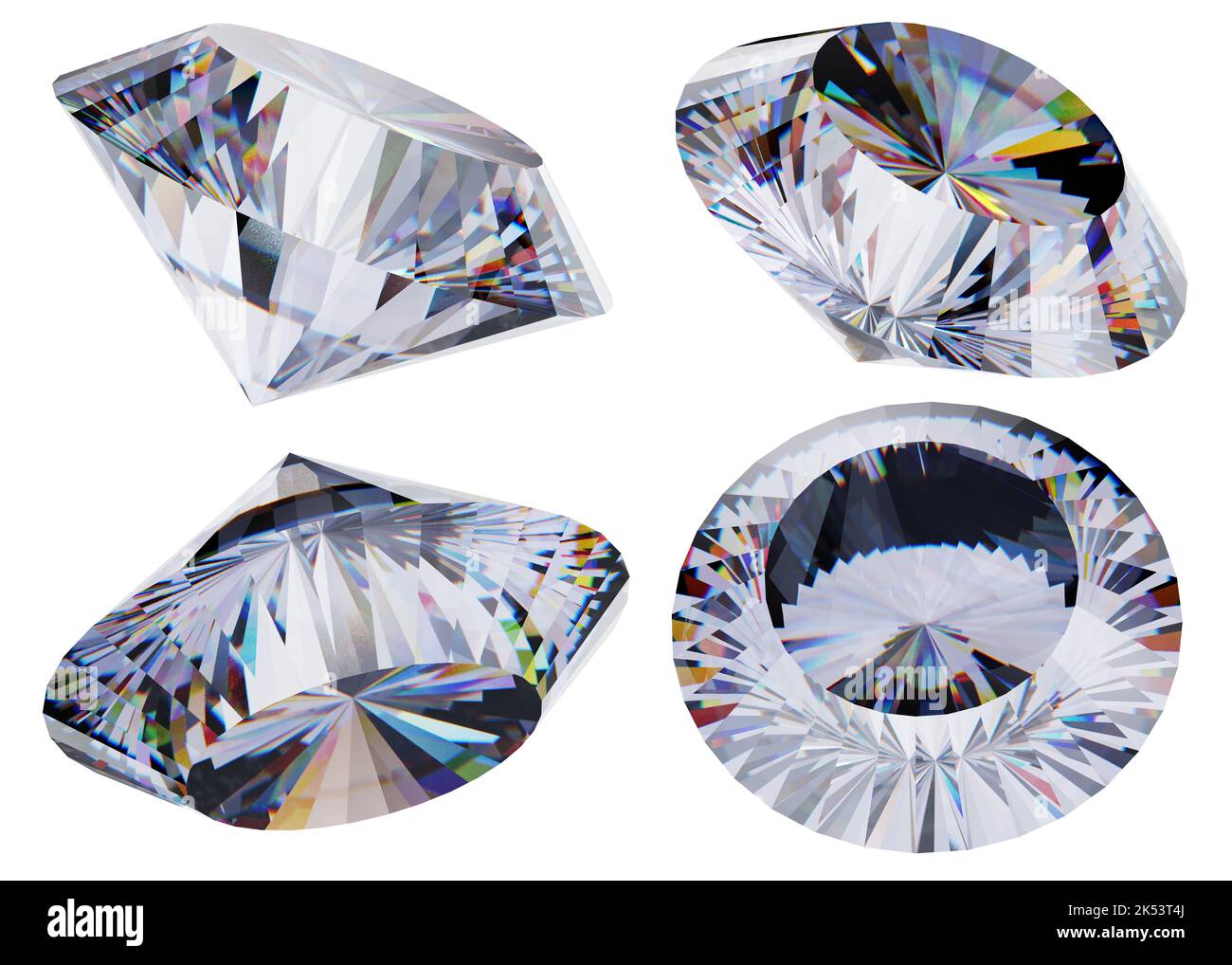 Sammlung von Diamanten auf weißem Hintergrund isoliert. 3D Rendern. Stockfoto