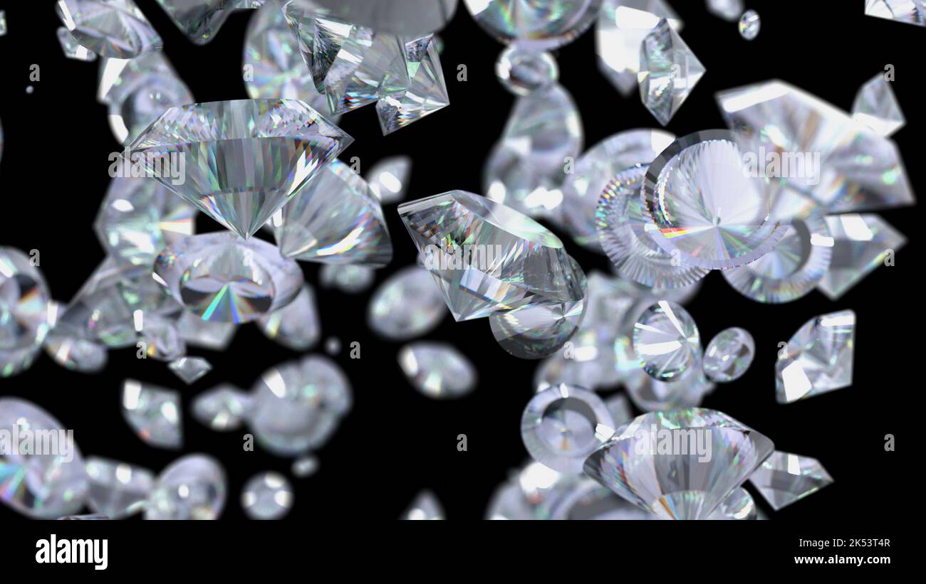 Diamanten auf schwarzem Hintergrund. 3D Rendern. Stockfoto