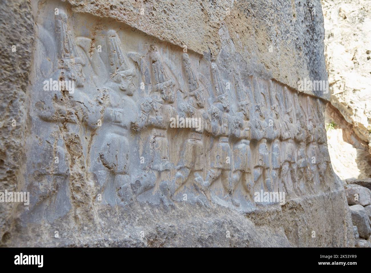 Der hethitische Felstempel von Yazilikaya Stockfoto