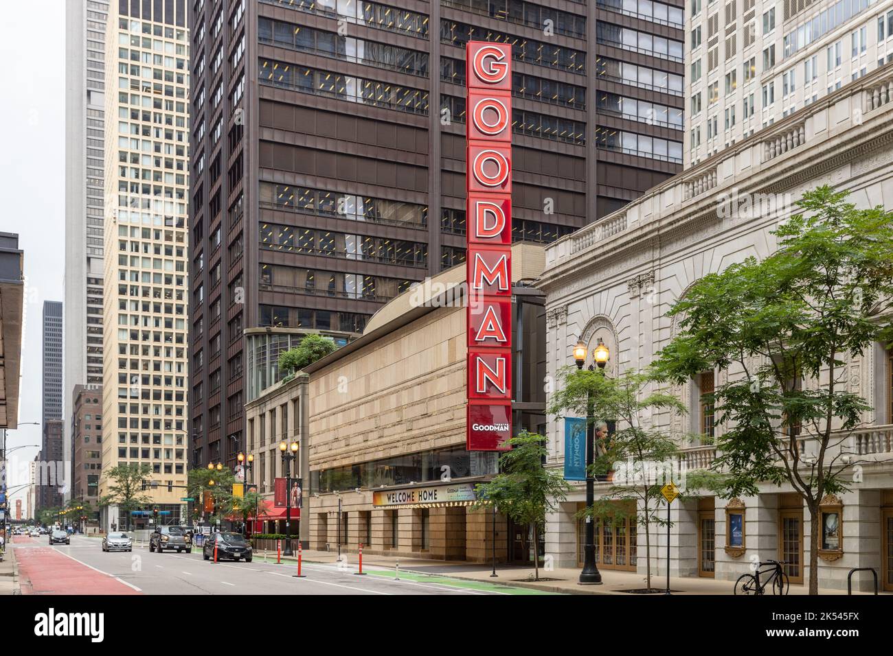 Das Goodman Theatre ist eine professionelle Theatergesellschaft in der Innenstadt von Chicago und eine der ältesten aktiven gemeinnützigen Theaterorganisationen. Stockfoto