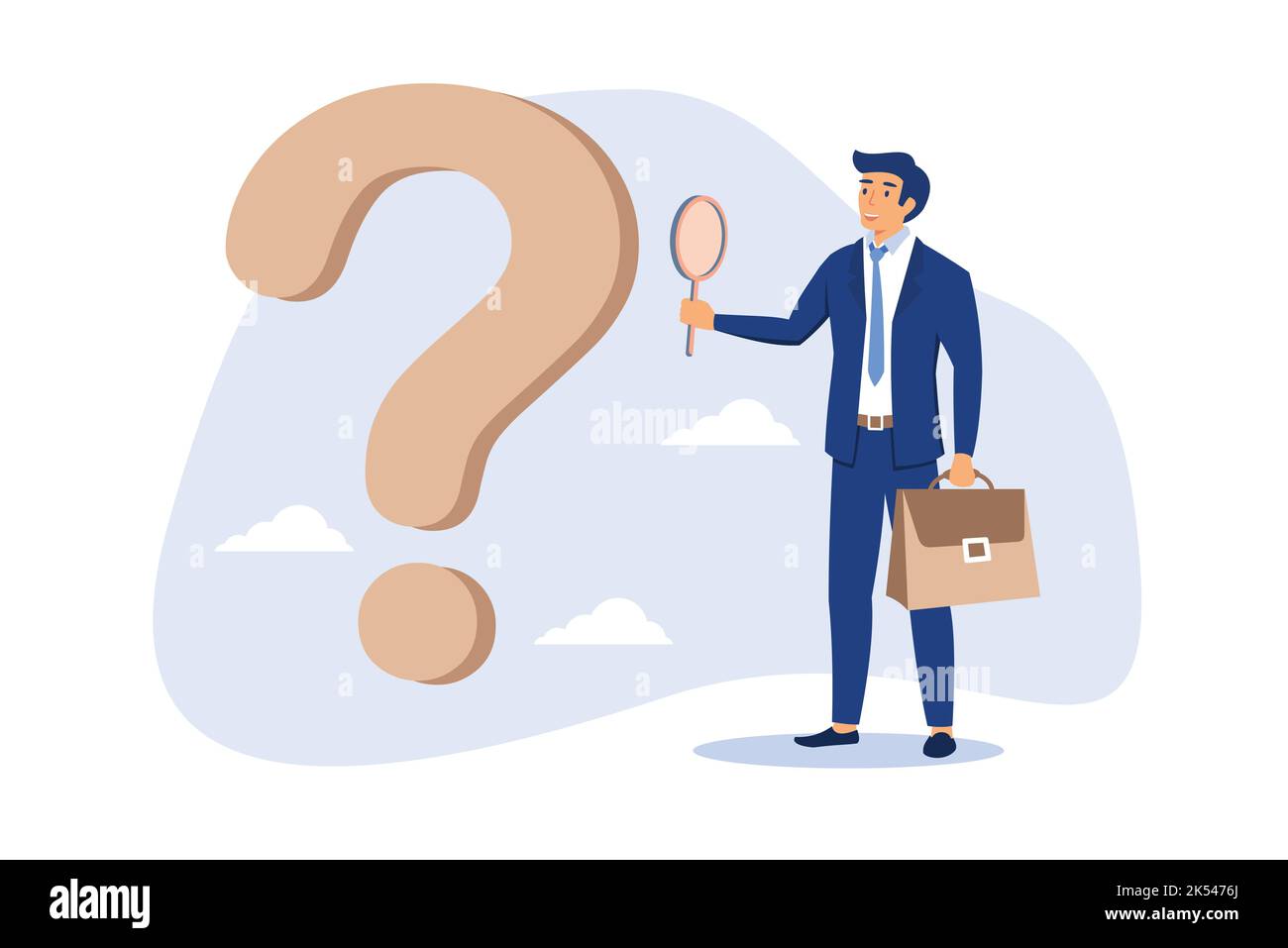 Problem- und Ursachenanalyse, Forschung und Führungskompetenz, um Lösung oder Antwort für Geschäftsproblem Konzept zu finden, smart Geschäftsmann Analyst usin Stock Vektor