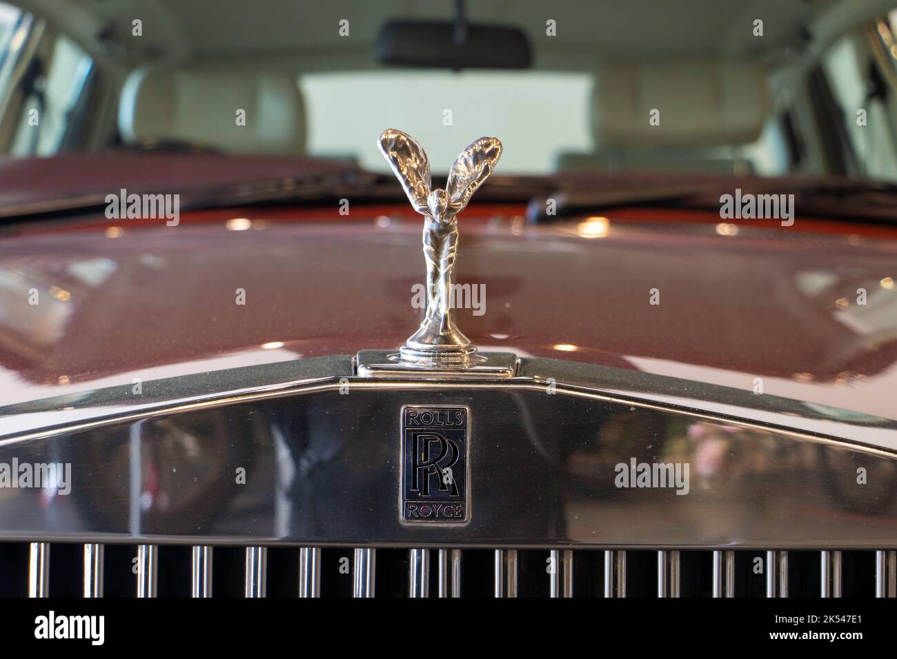 Nahaufnahme des Oldtimer-Symbols von Rolls Royce Stockfoto