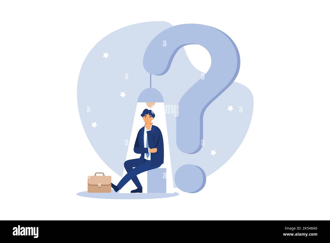 Hoffnung in der Krise, Lösung oder Gelegenheit in Problem oder Schwierigkeit, Idee Entdeckung, um Probleme Konzept zu lösen, depressive Geschäftsmann nur entdecken Licht o Stock Vektor