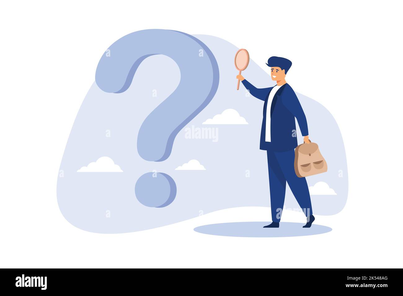 Problem- und Ursachenanalyse, Forschung und Führungskompetenz, um Lösung oder Antwort für Geschäftsproblem Konzept zu finden, smart Geschäftsmann Analyst usin Stock Vektor