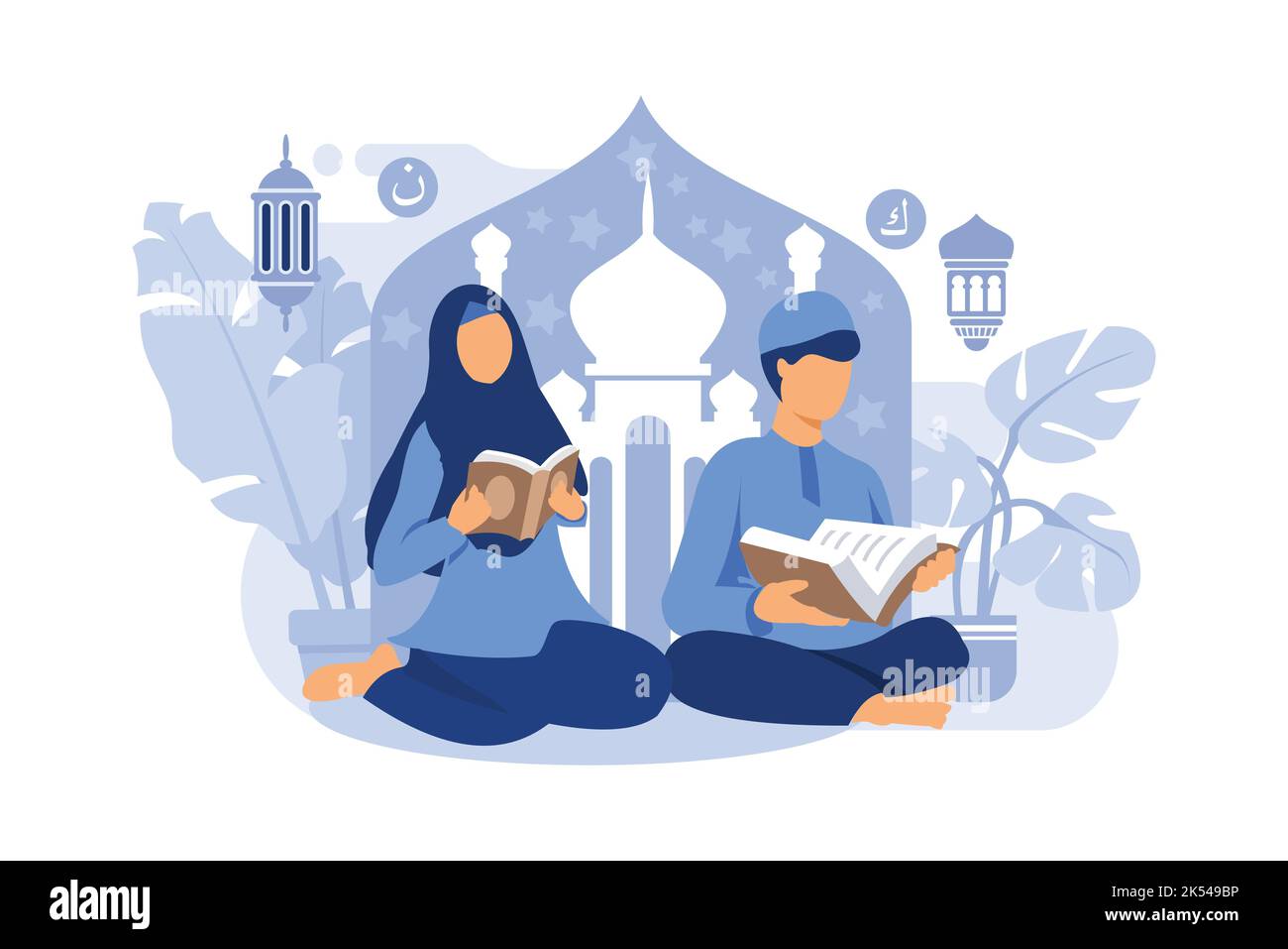 Happy ramadan mubarak Grußkonzept mit Menschen Charakter für Web-Landing-Page-Vorlage, Banner, Präsentation, soziale und Printmedien. islamische eid Stock Vektor