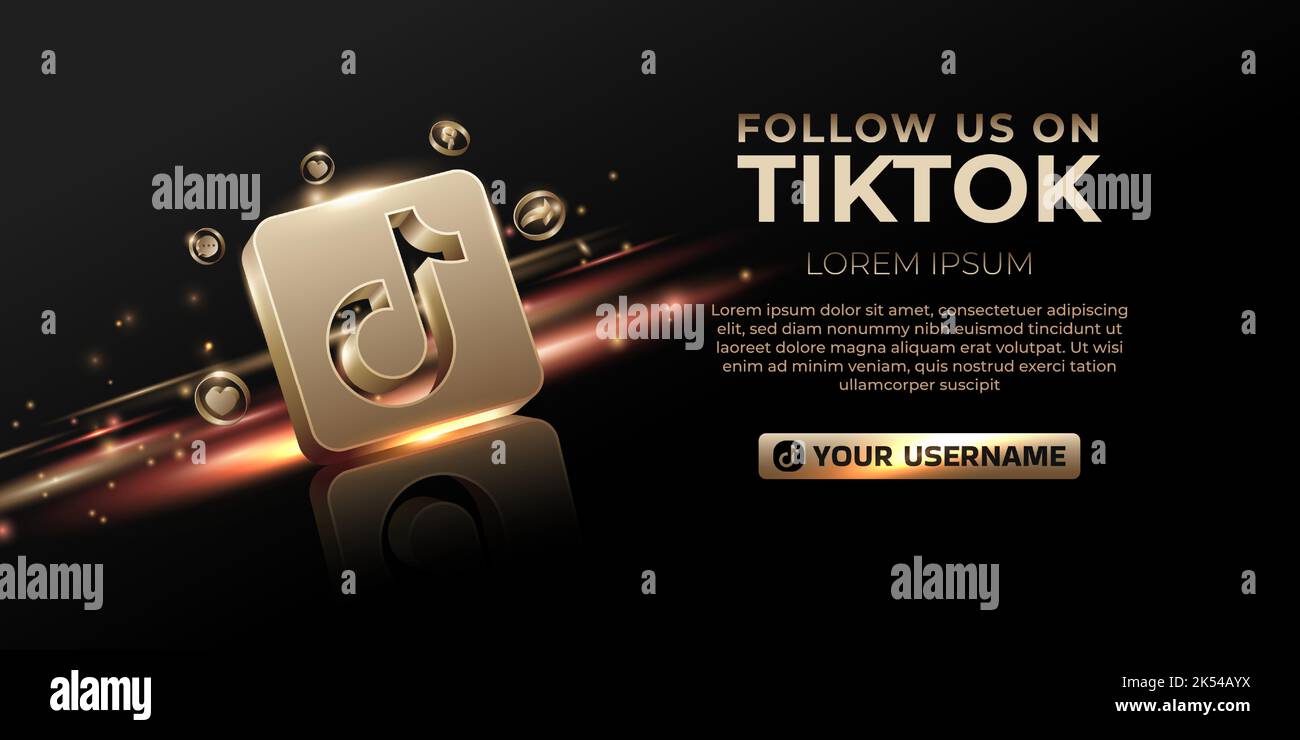 TikTok Banner 3D Gold-Symbol für Business-Seite Förderung und Social Media-Post Stock Vektor