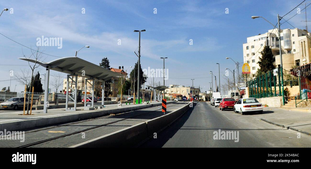 Shu'afat, Ostjerusalem. Dezember 2009. Bau der Stadtbahn, die Nord-Jerusalem mit dem Stadtzentrum verbindet. Stockfoto