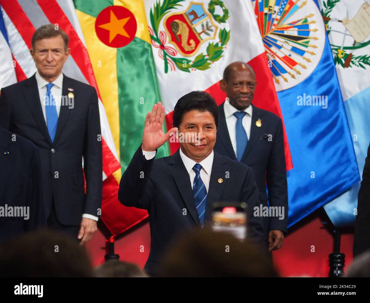 Pedro Castillo, peruanischer Präsident, auf der 50.‐zweiten ordentlichen Sitzung der Generalversammlung der Organisation amerikanischer Staaten (OAS), die vom 5. Bis 7. Oktober 2022 im Lima Convention Center (LCC) in Lima, Peru, stattfindet. Stockfoto
