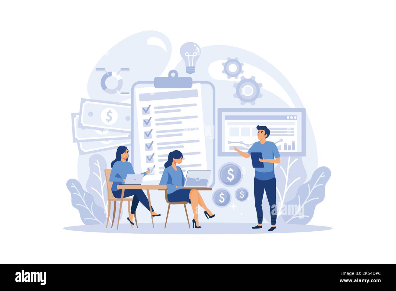 Big-Data-Analysen. Big Data aus verschiedenen Quellen zeichnen die Visualisierung und Analyse von Grafiken oder Diagrammen auf. Erstellen Bericht für die Optimierung. Flaches Design moderne illu Stock Vektor