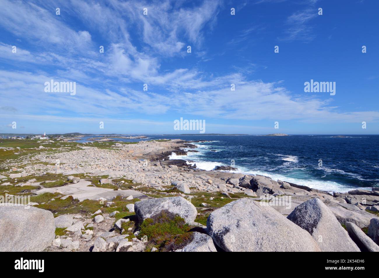 Felsige Küste entlang des High Head Trail, Prospect, Nova Scotia Stockfoto