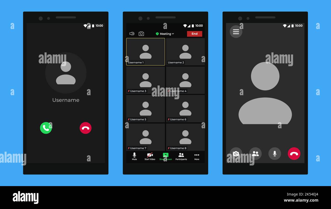 Benutzeroberfläche für Videokonferenzen. Fenster für Web-Videoanruf des Benutzers. Videocall-Bildschirm-Mockup für Lernkonferenzen. Vorlage Für Videoanrufe. Entfernt Stock Vektor