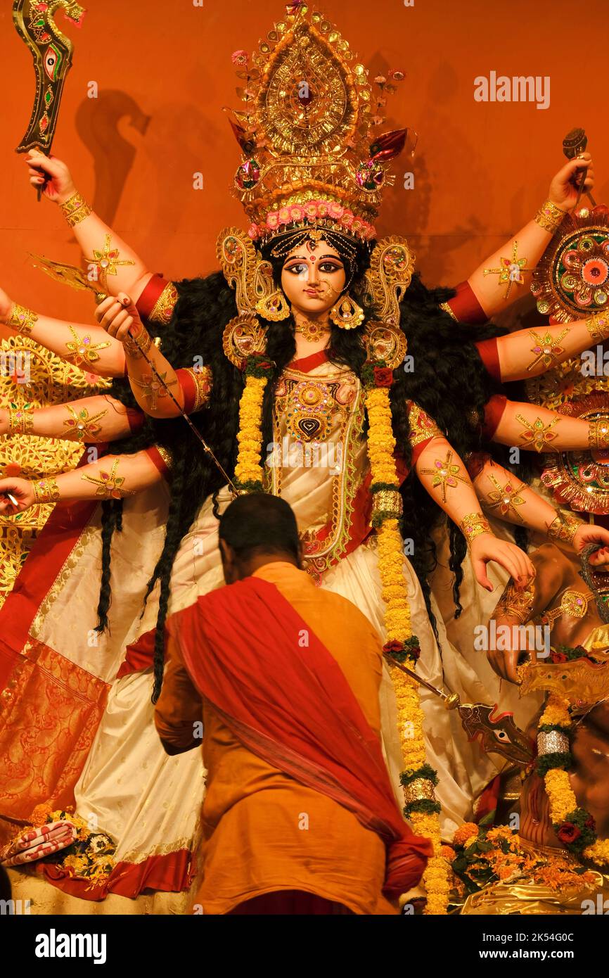 Pune, Indien 10.. Oktober 2022, Durga Puja ist eines der berühmtesten Festivals, die besondere Navratri-Feier von Maa Durga während dussehra. Stockfoto