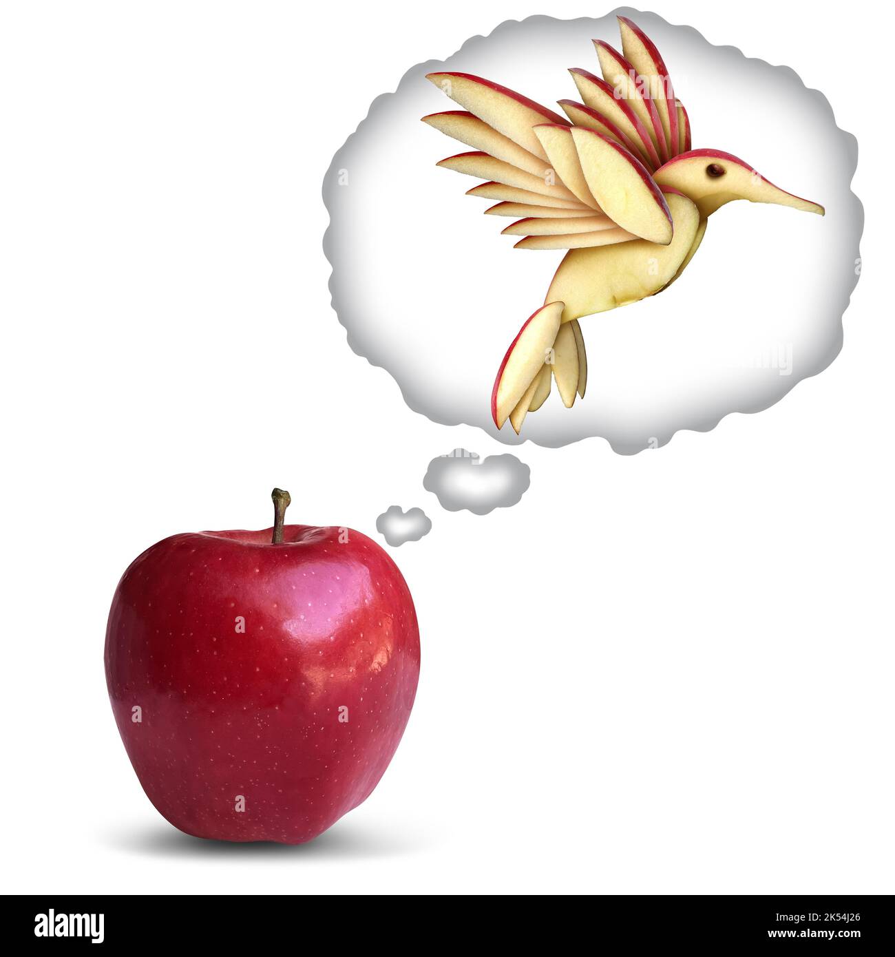 Inside Potential Mindset Konzept und träumen große Idee oder motivierende Ideen und Geschäftsentwicklung als roter Apfel träumen, um eine erstaunliche zu werden. Stockfoto